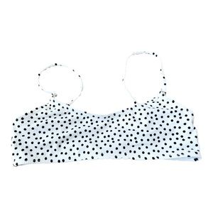 South Beach Swim Top Bikini US Size 4 White Black Polka Dot, Gold Accents